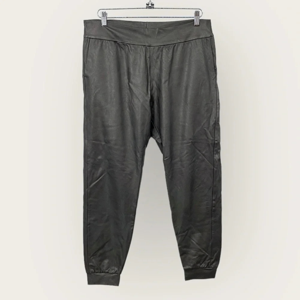 Commando Jogger Pants Women Size Large Gray Taupe Metallic Gunmetal Faux Leather